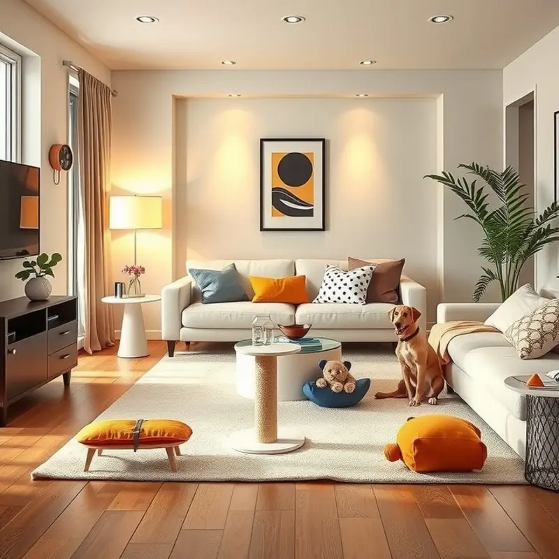 Stylishly designed pet furniture that enhances a family’s apartment living space.