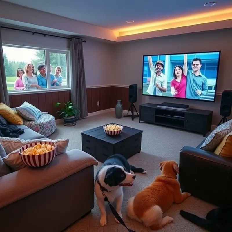 A family-friendly movie night setup in a cozy living room.