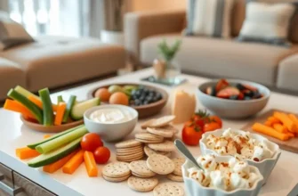 A warm and inviting kitchen showcasing a variety of easy snacks like pretzels, fruits, and cheeses.