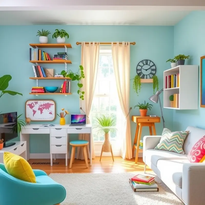 A cozy and organized apartment showing off smart storage solutions.