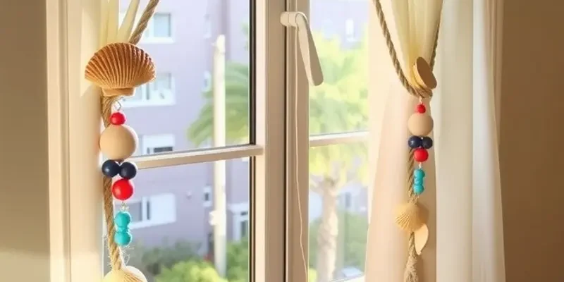 A bright living room featuring diverse DIY curtain tiebacks, highlighting home personalization.