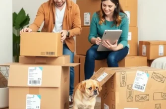 A happy family in their new living room, surrounded by unpacked boxes, celebrating their move.