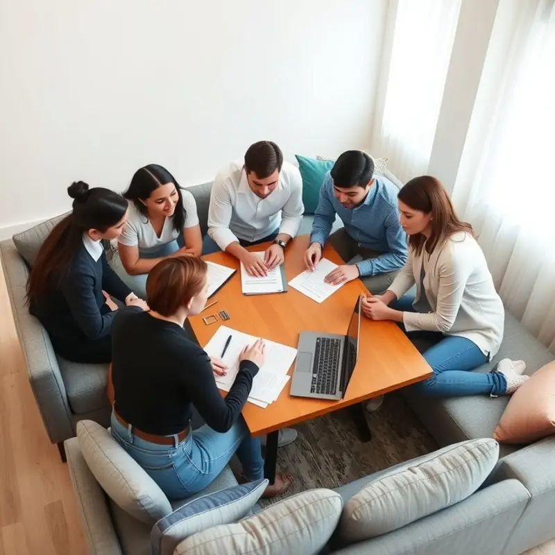 Young professionals collaboratively reviewing their apartment lease and financial responsibilities.