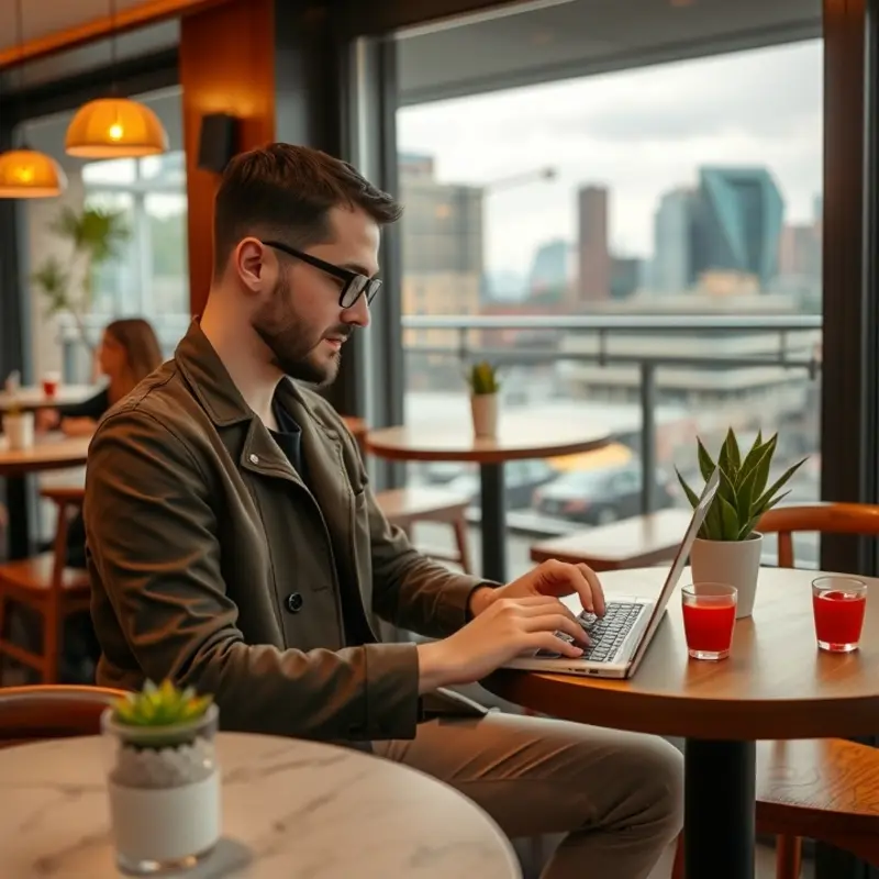 Researching rental markets from a local café.