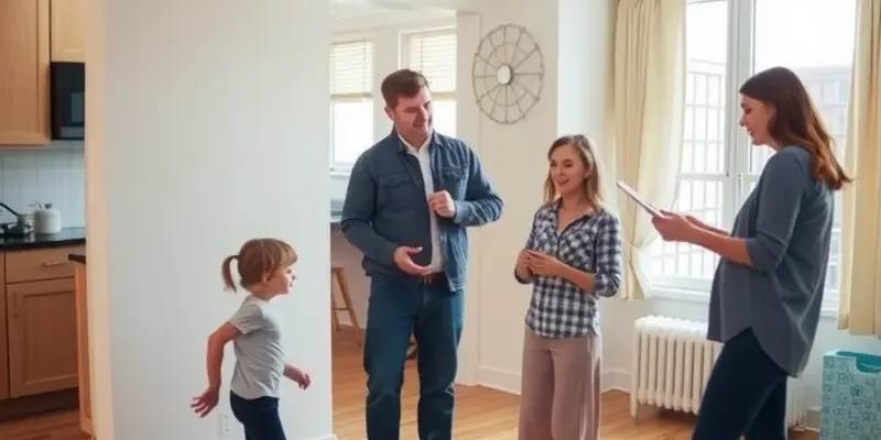 A family enjoying quality time with their dog in an inviting and allergy-friendly apartment.