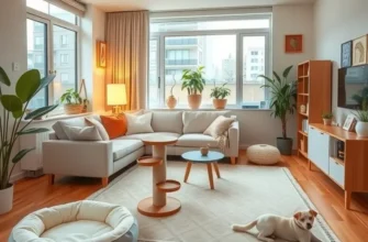 A family playing with their pets in a pet-friendly apartment, illustrating a loving and welcoming environment.