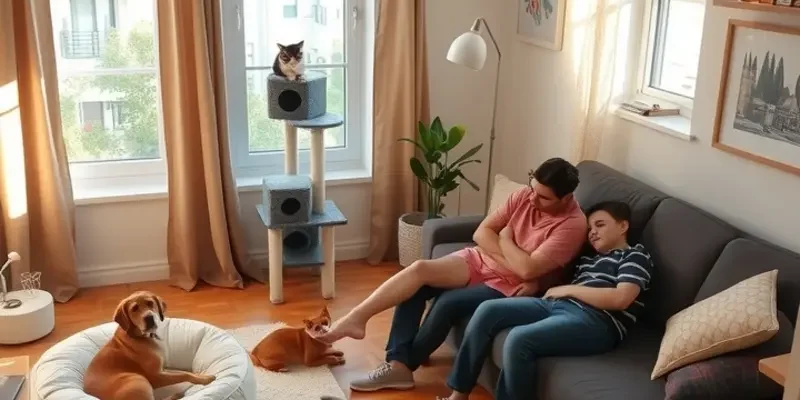 A cheerful and pet-friendly apartment showcasing a harmonious living environment.