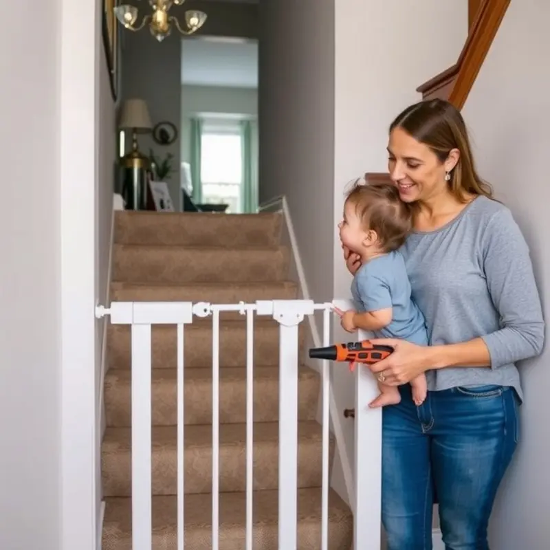 An assortment of child safety gates in a cozy living room setting, demonstrating their practical designs.