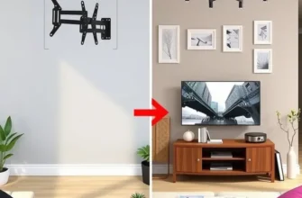 A cozy and inviting living room featuring a well-mounted TV surrounded by decor and plants.