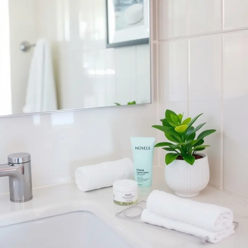 An organized bathroom counter showcasing essential skincare products.
