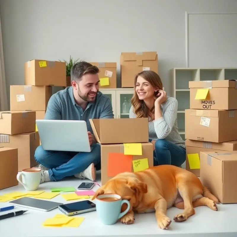 A couple planning their move with lists and coffee.