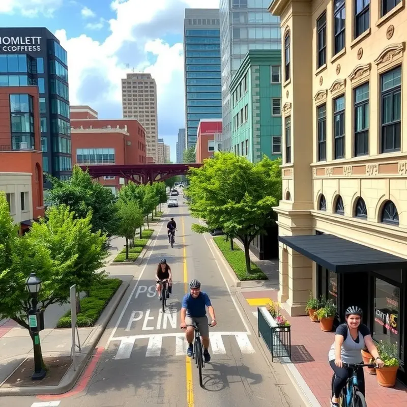 Cyclists enjoy Portland’s friendly biking culture amidst urban landscapes.