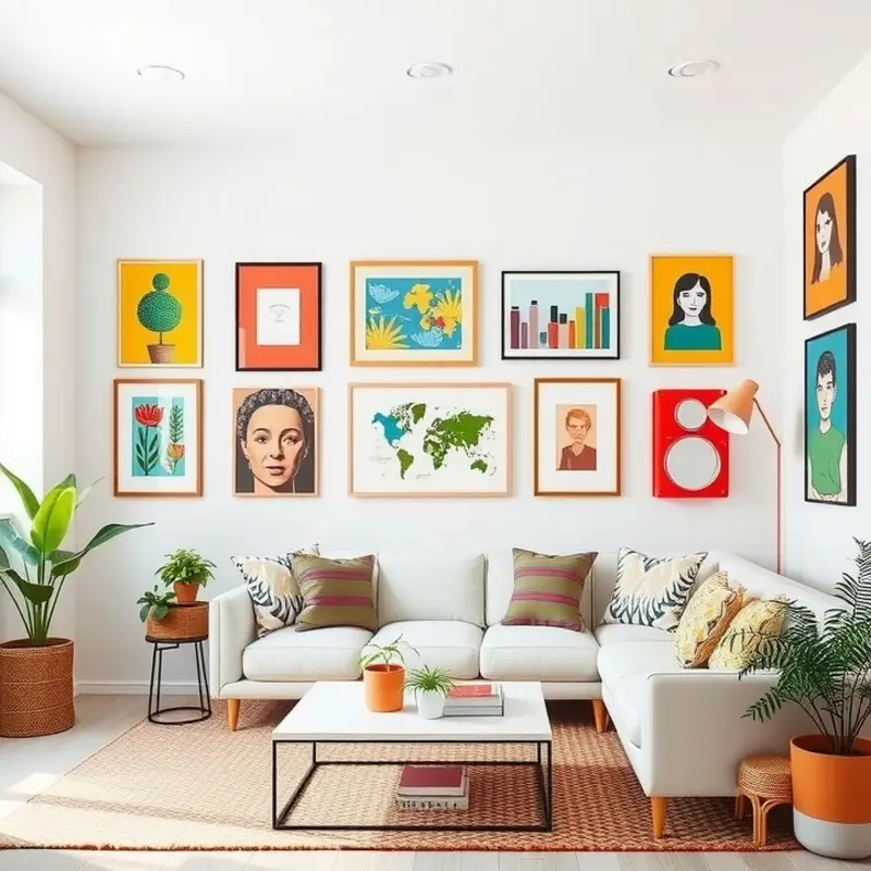 Bright and personalized living area showcasing removable wall accents.