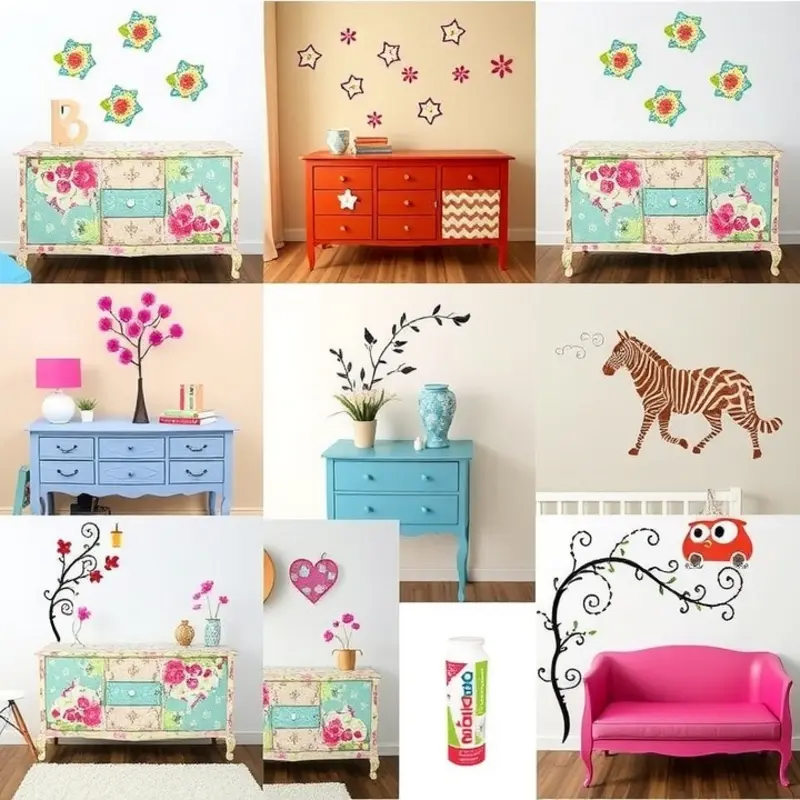 A selection of vibrant removable furniture decals to inspire personalization.