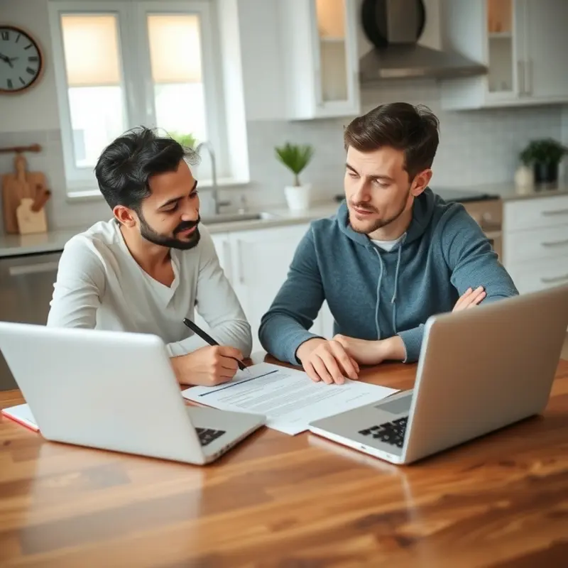 Couple reviewing their lease agreement at home.