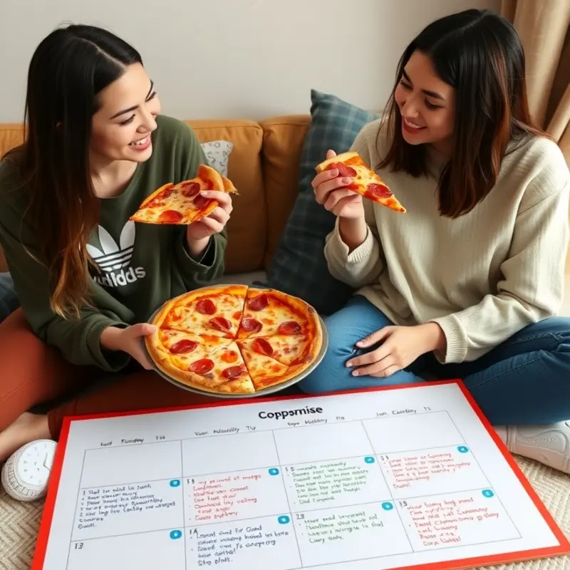 Roommates engaging in a lively conversation about their living arrangements.