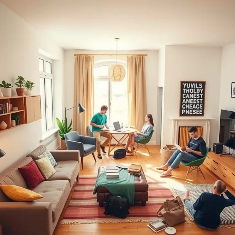 Young professionals collaboratively reviewing their apartment lease and financial responsibilities.