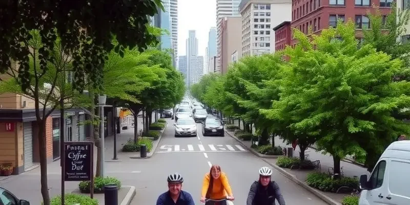 A vibrant street scene with people of various backgrounds riding bicycles, symbolizing community and inclusivity.