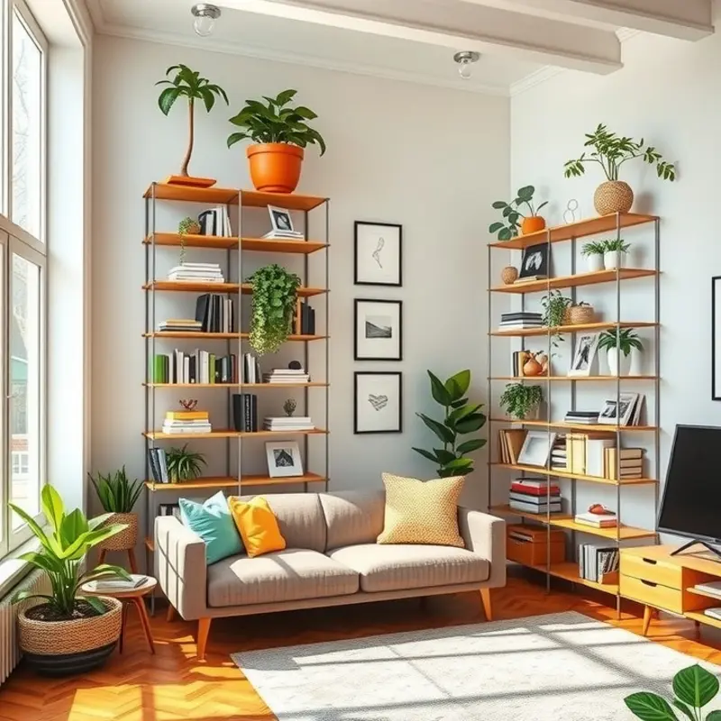 Utilizing vertical space in a cozy apartment setting.