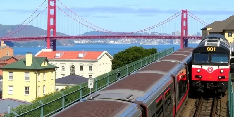 A diverse cityscape featuring buses, subways, and bicycles symbolizing vibrant public transportation.