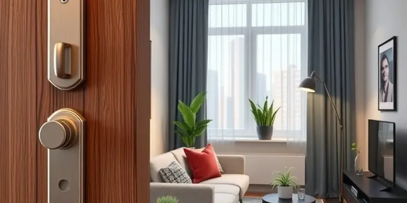 A welcoming apartment door with a security feature, showcasing safety in living.