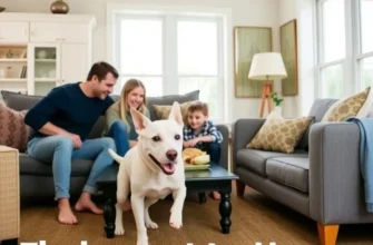 A cheerful apartment building in a lush neighborhood, showcasing families and pets enjoying the outdoors.