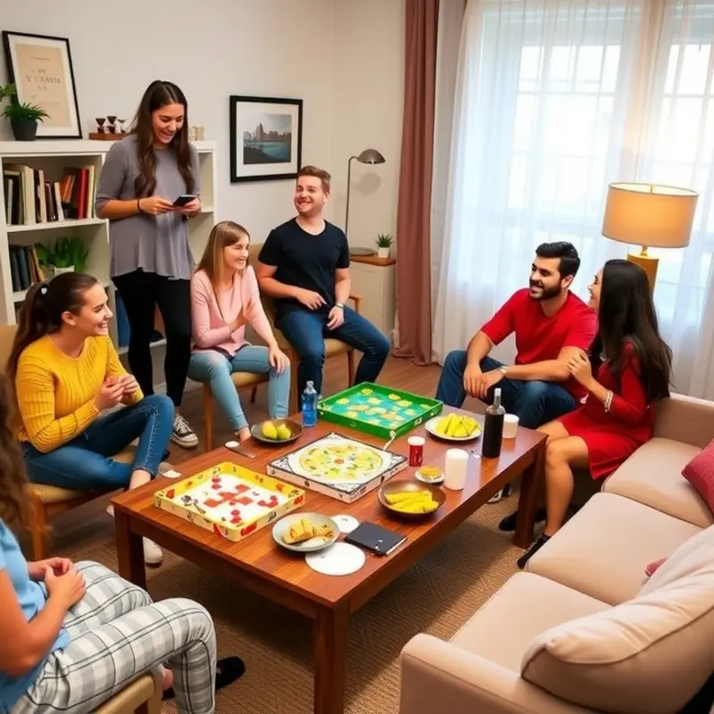A fun-filled game night with friends in a cozy apartment.
