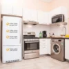 A sunlit apartment interior featuring a cozy setting with impeccably maintained appliances.