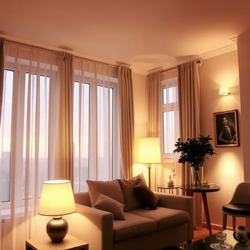 Strategically placed lighting creates a warm and secure apartment atmosphere.