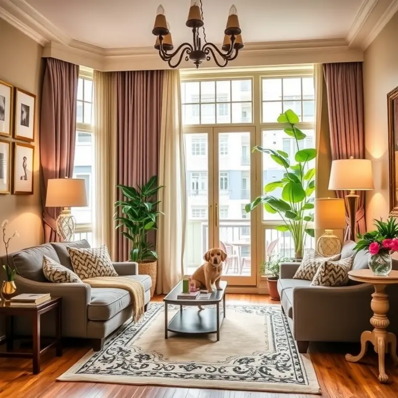 A well-designed apartment space that emphasizes pet safety and comfort.
