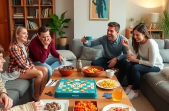 Silhouettes of friends laughing and enjoying a social gathering in an apartment.