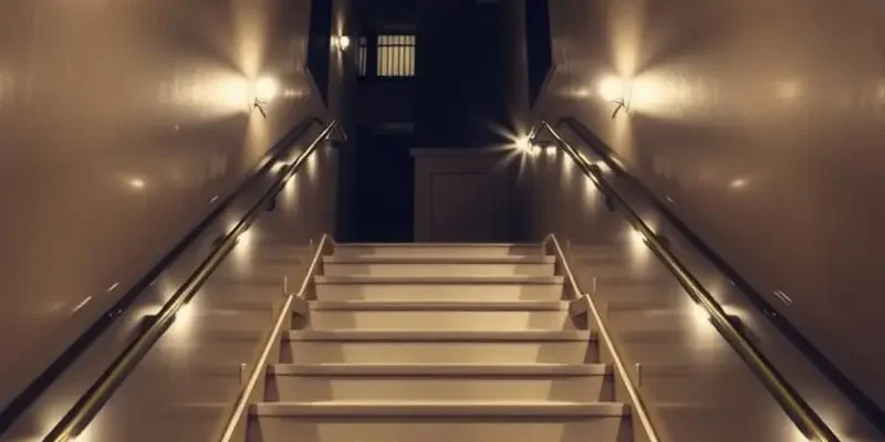 Various images showcasing safe and well-maintained apartment stairway practices.