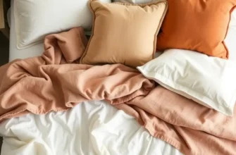 A colorful and well-decorated rental bedroom with layered bedding and decorative elements.