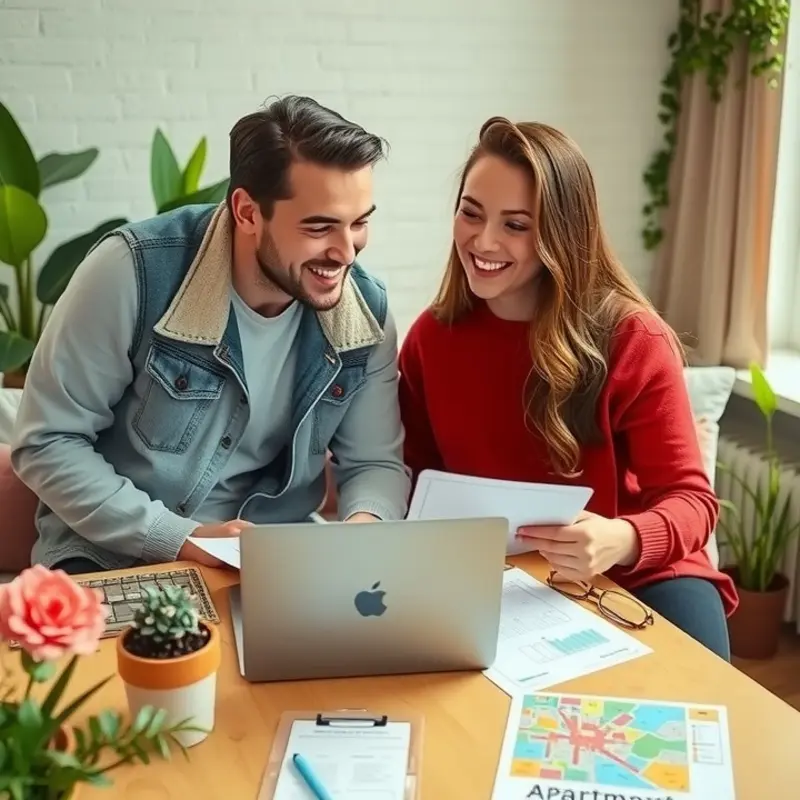 A couple strategizing their budget for apartment hunting.