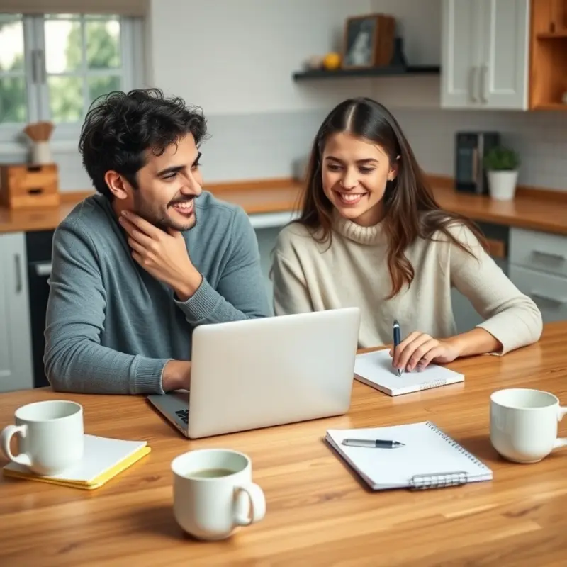A couple determining their budget for apartment hunting.