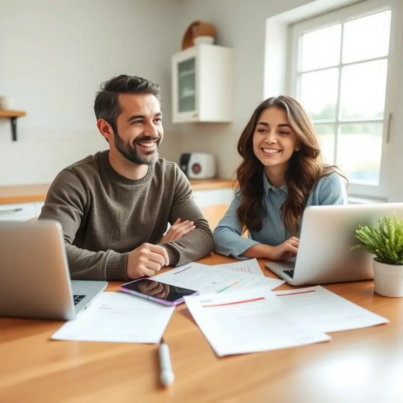 Young couple budgeting for their first rental together.