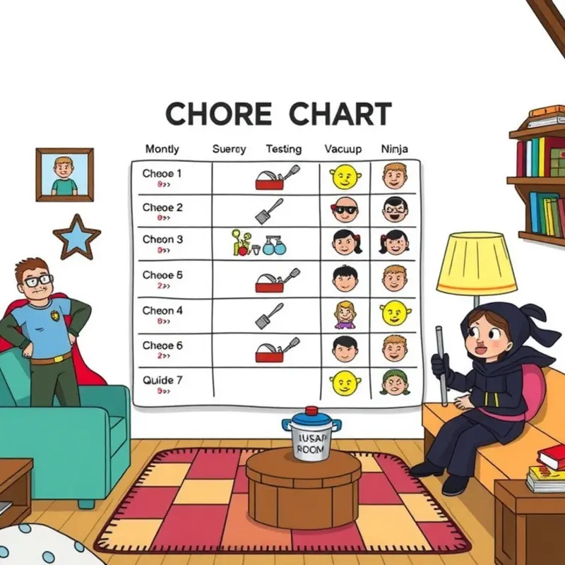A playful chore chart bringing humor to household responsibilities.