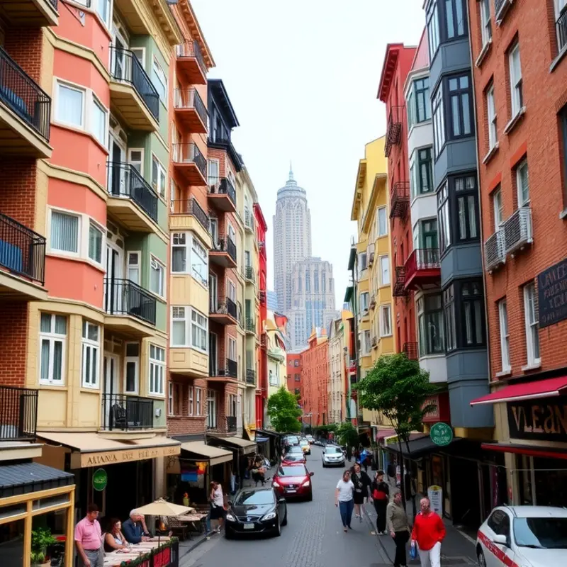 A vibrant city street showcasing the diverse rental landscape.
