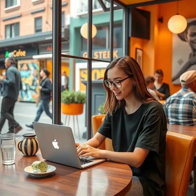Researching rental markets at a trendy local café.