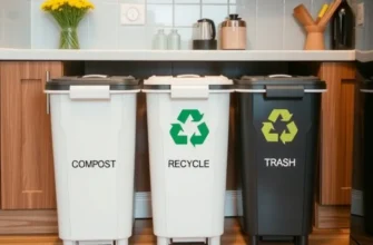 An illustration of community members engaging in eco-friendly waste disposal and recycling practices.