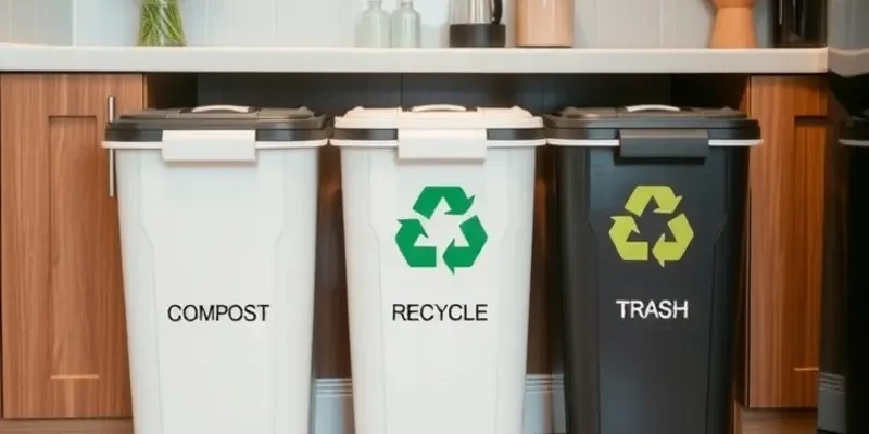 An illustration of community members engaging in eco-friendly waste disposal and recycling practices.