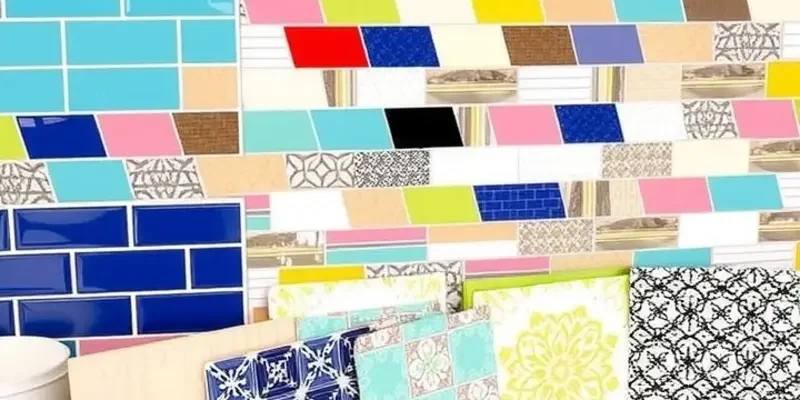 A completed colorful DIY backsplash in a rental kitchen, enhancing the overall aesthetic of the space.