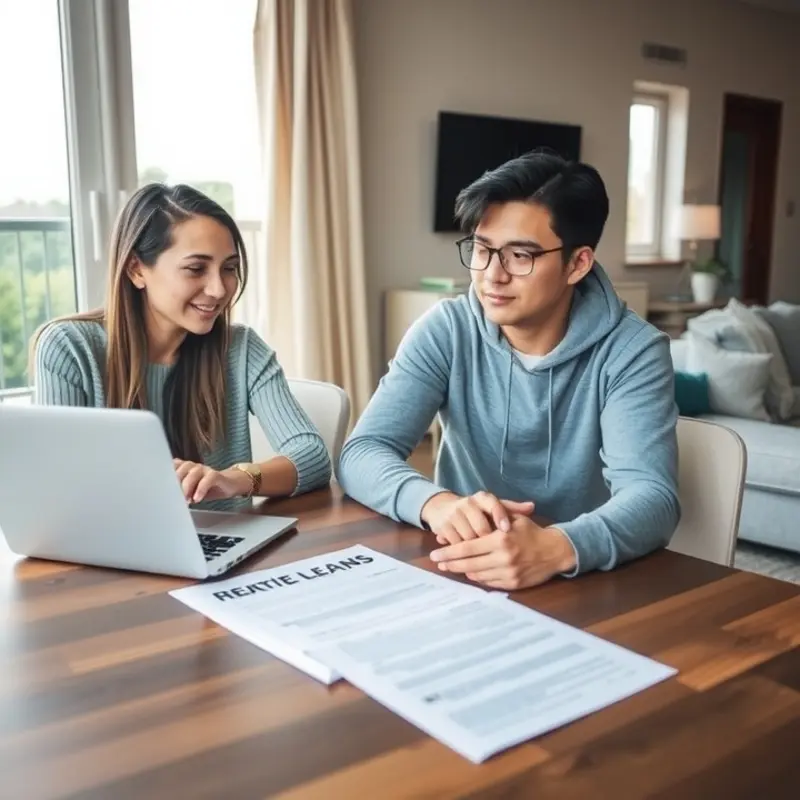 Young couple reviewing lease terms in a cozy setting.