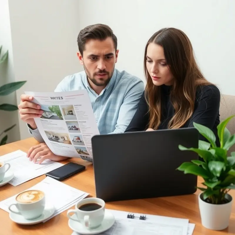 A young couple analyzing possible apartment scams.