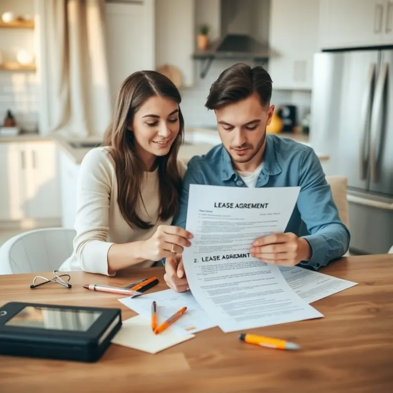 Couple reviewing their lease agreement for financial planning.