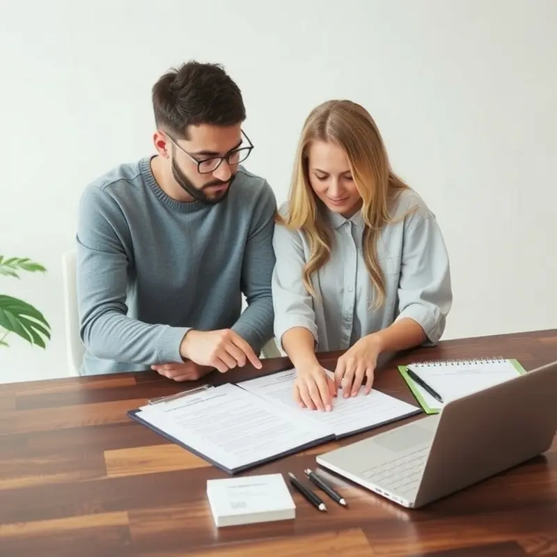 A couple reviewing their lease agreement to understand terms and conditions.