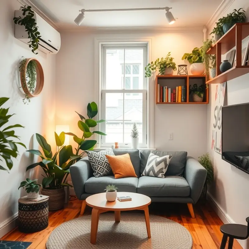 A cozy and inviting apartment living space showcasing personal style and optimized decor.