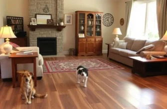 A well-decorated apartment featuring pet-friendly flooring suitable for children and animals.