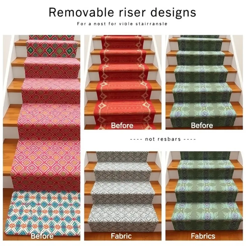 A vibrant display of different designs for removable stair risers, illuminating creative options.