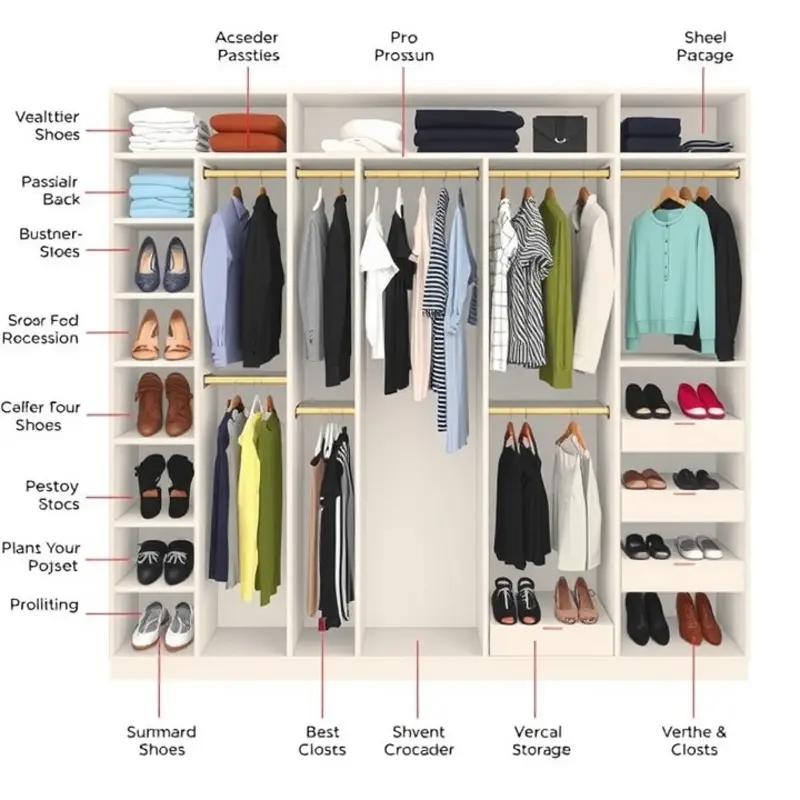 A well-organized closet layout that maximizes space and efficiency.